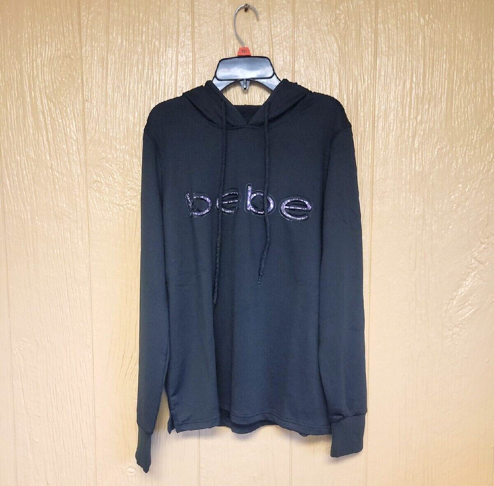 Bebe Sport Womens Pullover Hoodie Black Stretch Moisture Wicking sz S